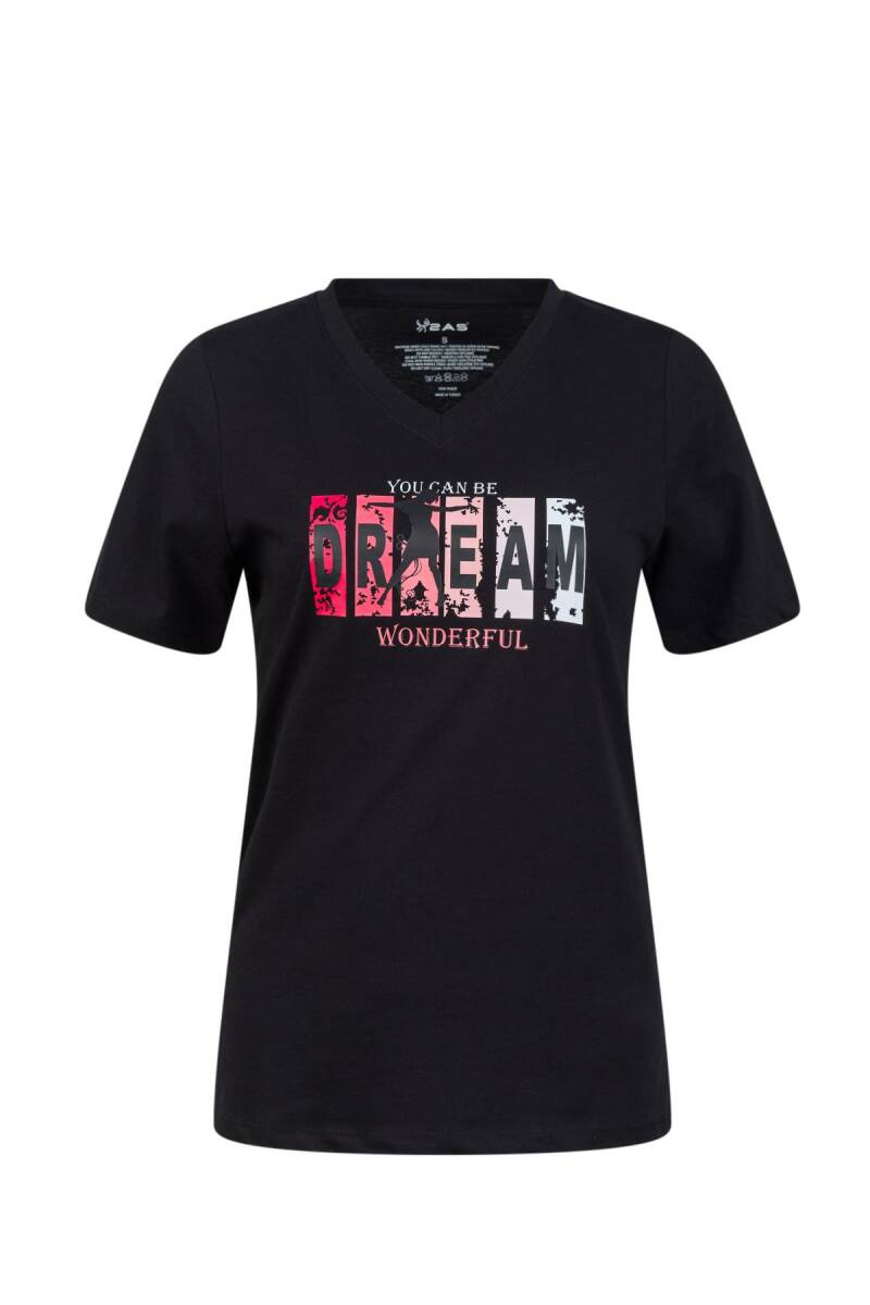 2AS Alone Baskılı V Yaka Kadın T-Shirt 404 - 1