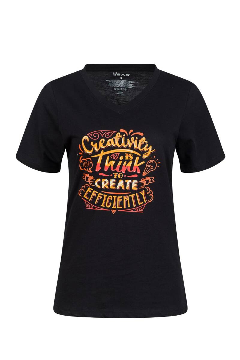 2AS Alone Baskılı V Yaka Kadın T-Shirt 411 - 1