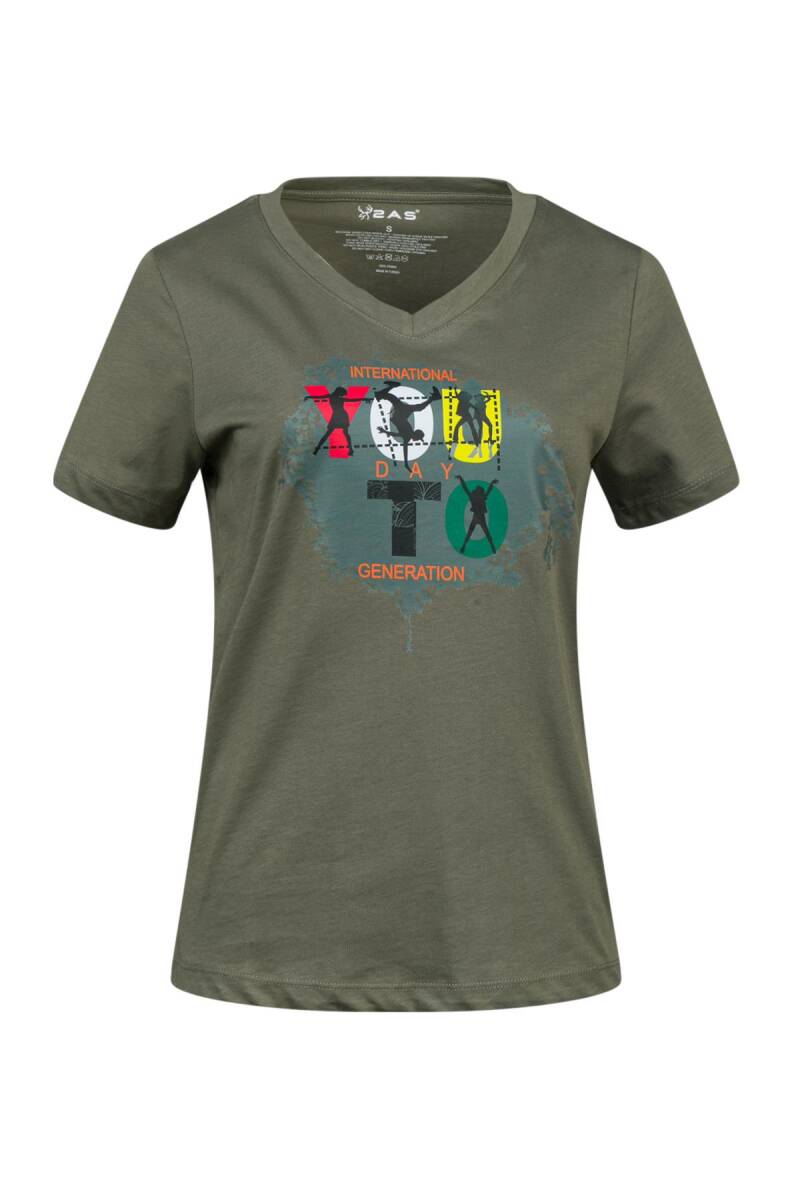 2AS Alone Baskılı V Yaka Kadın T-Shirt 403 - 1
