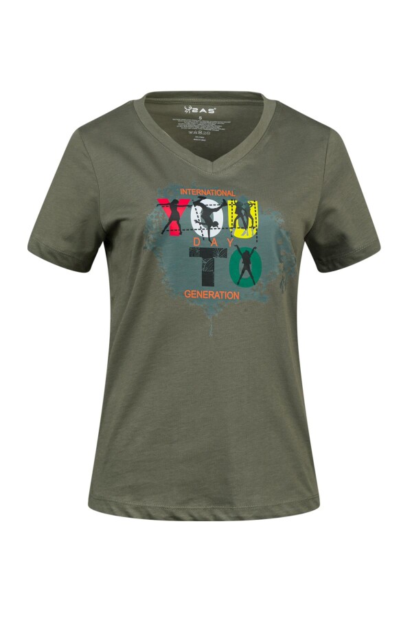 2AS Alone Baskılı V Yaka Kadın T-Shirt 403 - 2AS