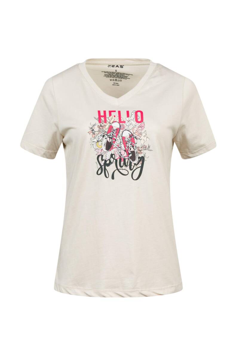 2AS Alone Baskılı V Yaka Kadın T-Shirt 402 - 1