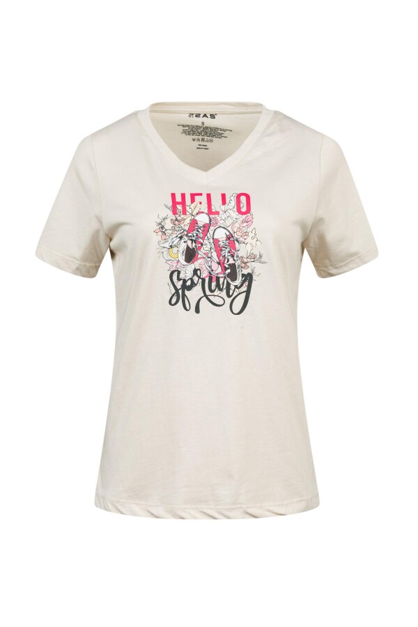 2AS Alone Baskılı V Yaka Kadın T-Shirt 402 - 2AS