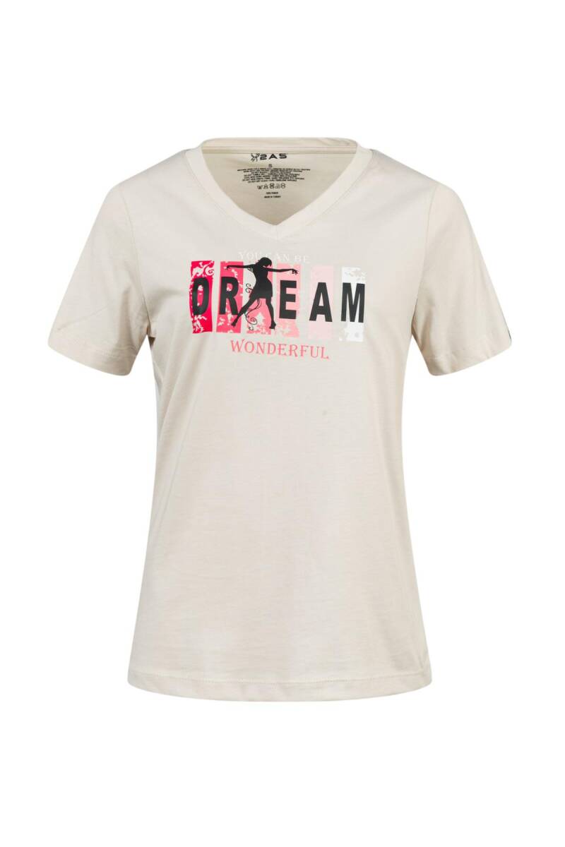 2AS Alone Baskılı V Yaka Kadın T-Shirt 404 - 1