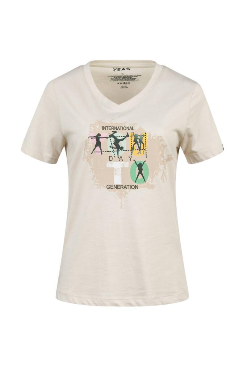 2AS Alone Baskılı V Yaka Kadın T-Shirt 403 - 1