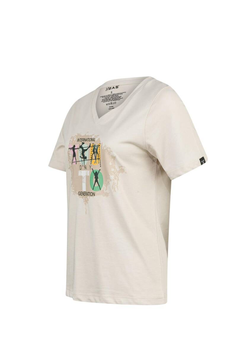 2AS Alone Baskılı V Yaka Kadın T-Shirt 403 - 2