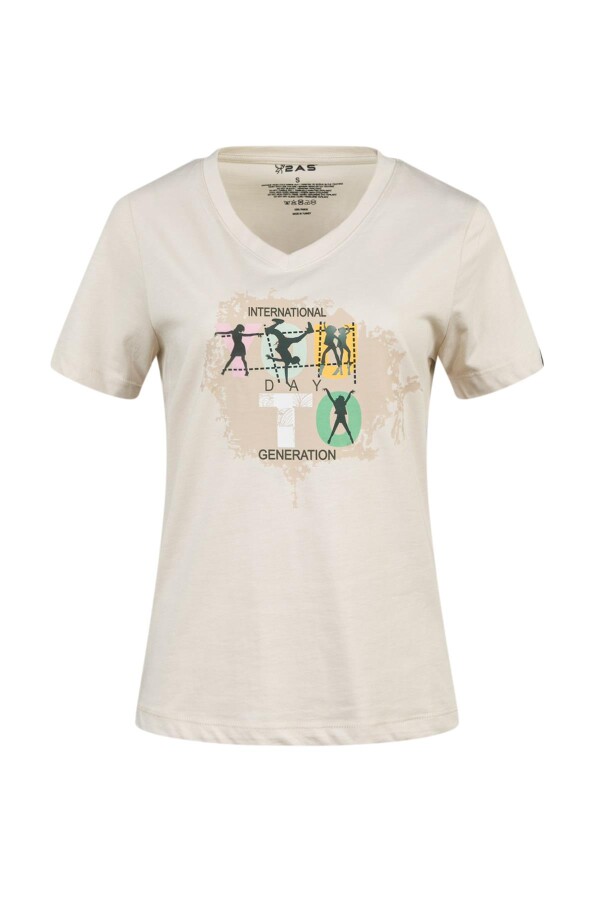 2AS Alone Baskılı V Yaka Kadın T-Shirt 403 - 2AS