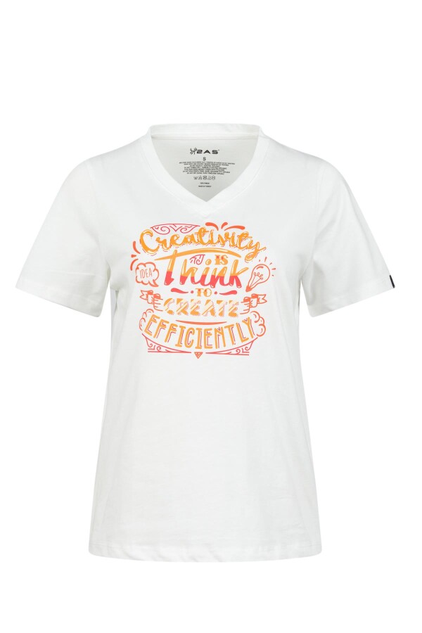 2AS Alone Baskılı V Yaka Kadın T-Shirt 411 Beyaz