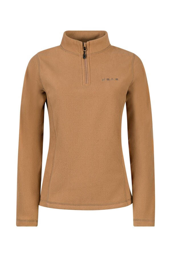 2AS Camila Kadın Yarım Fermuarlı İnce Polar Sweatshirt Camel - 2AS