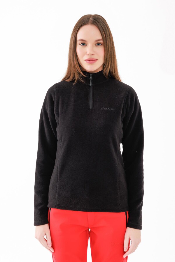2AS Camila Kadın Yarım Fermuarlı İnce Polar Sweatshirt Siyah - 2AS