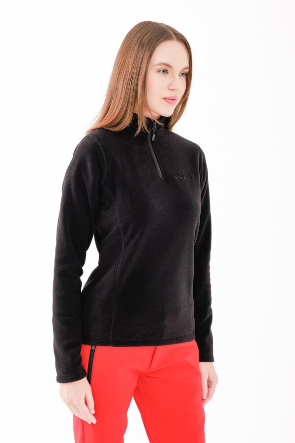 2AS Camila Kadın Yarım Fermuarlı İnce Polar Sweatshirt Siyah - 2AS (1)