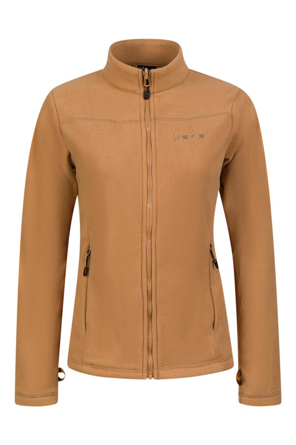 2AS Cara Kadın Tam Fermuarlı İnce Polar Sweatshirt Camel - 2AS