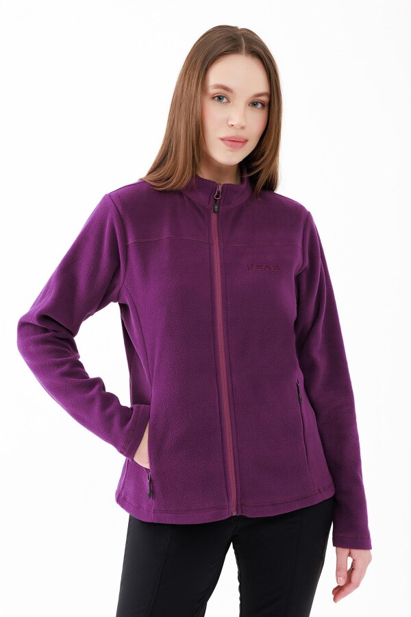 2AS Cara Kadın Tam Fermuarlı İnce Polar Sweatshirt Mor - 2AS (1)