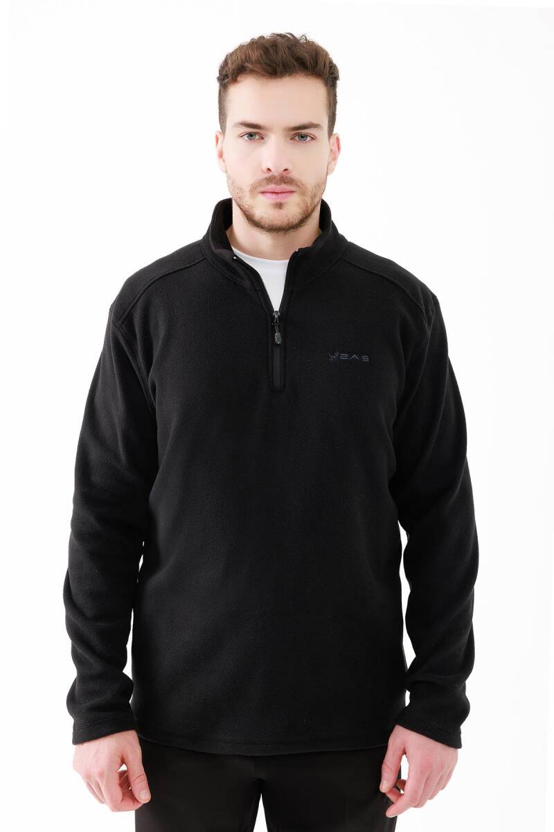 2AS Cedric Erkek Yarım Fermuarlı İnce Polar Sweatshirt Siyah - 2