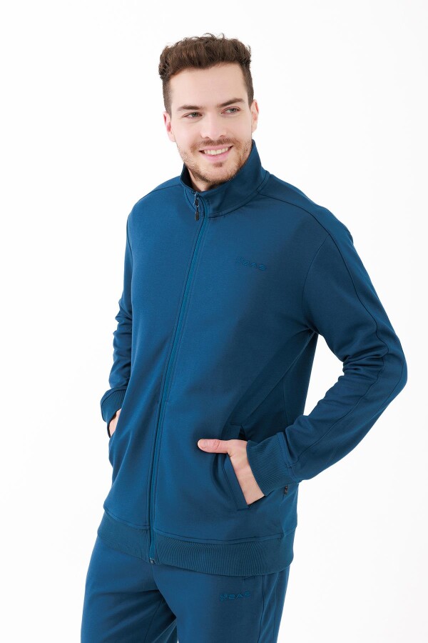 2AS Oreste Erkek İnterlok Tam Fermuarlı Sweatshirt Lacivert - 2AS