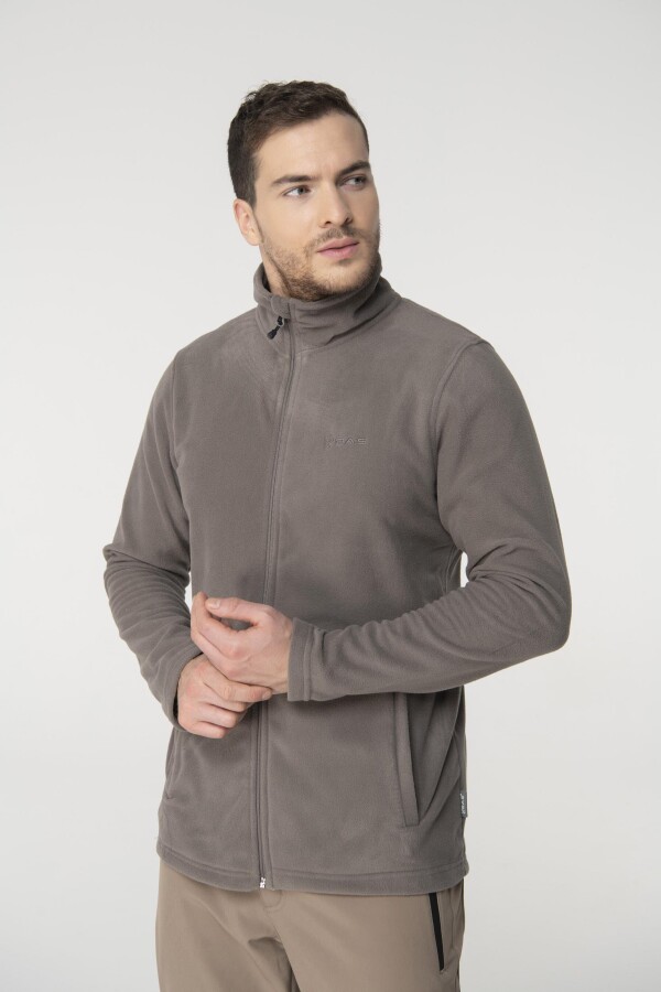 2AS Pamra Tam Fermuarlı Erkek Polar Sweatshirt Açık Füme 