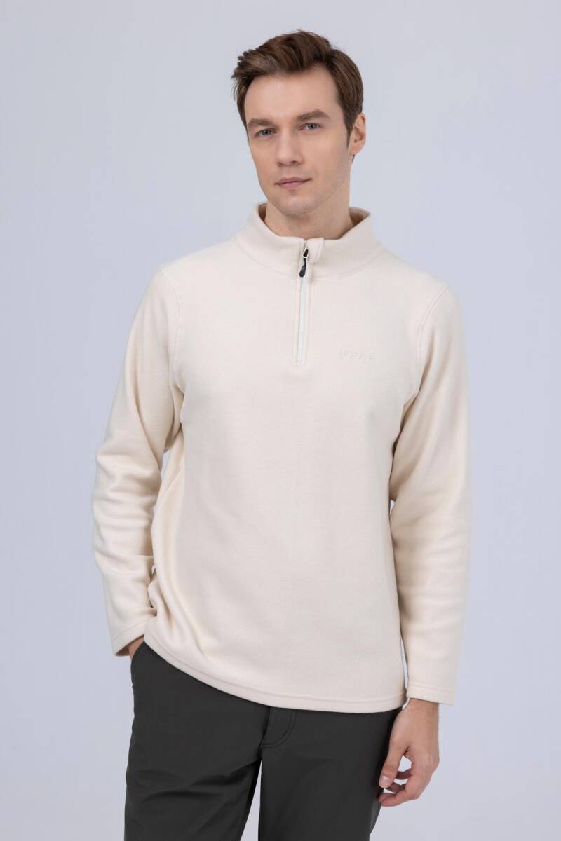 2AS Purna Yarım Fermuarlı Erkek Polar Sweatshirt Krem - 2